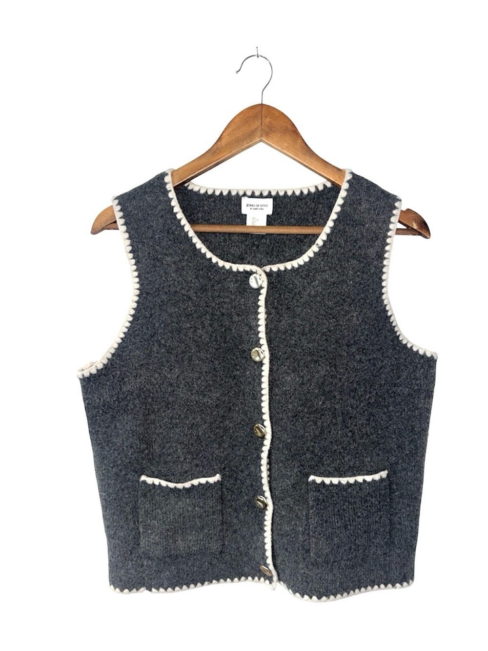 Aimee Song Song Of Style Grey White Fabric Sweater Vest Buttons Luxe Size Large